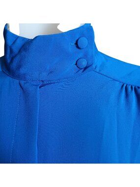 Secretary Blouse Sz 4 True Vintage 1980's Anne Klein Royal Blue High Neck USA